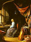 Gerrit Dou A Woman playing a Clavichord painting